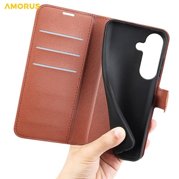 Amorus Plånboksfodral för Samsung Galaxy S26 Plus Konstläder Stativ - Brun