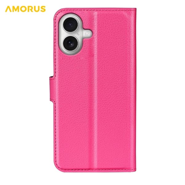 AMORUS iPhone 17 Konstläder Plånboksfodral Flipstativ Litchi - Rosa Rosa