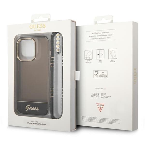 GUESS iPhone 14 Pro Max Skal Translucent Pearl Strap - Svart Svart