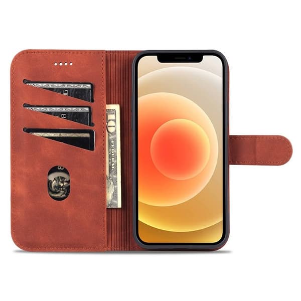 AZNS iPhone 14 Plånboksfodral Konstläder - Stöttålig - Brun