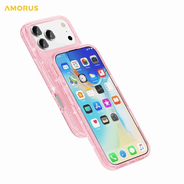 AMORUS Mobilskal till iPhone 17 Pro Max Magsafe Glitter Powder PC + TPU - Rosa Rosa