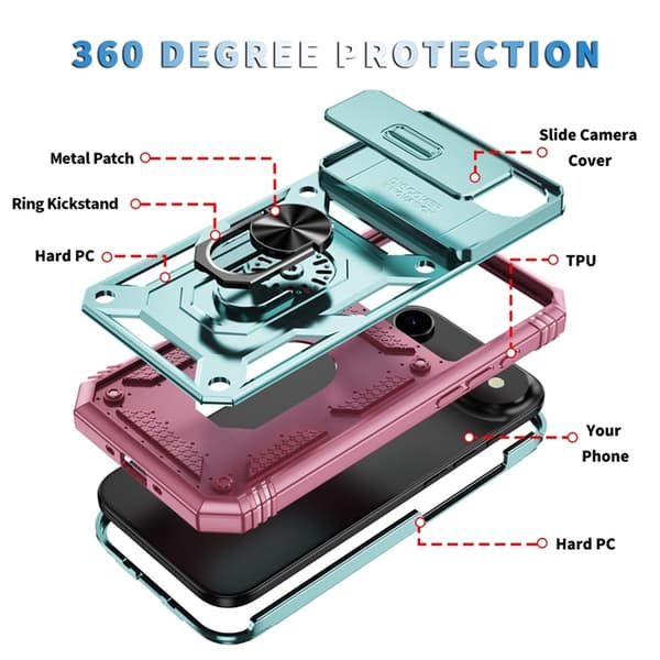 Mobilskal till iPhone Air Slide Camshield Kickstand - Grön/Rosa Grön
