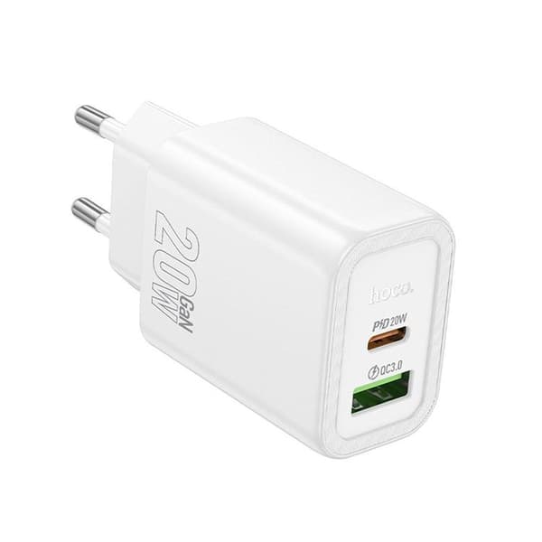 Hoco Pikalaturi 20W 1xUSB-A 1xUSB-C PD QC3.0 3A N61 - Valkoinen Vit