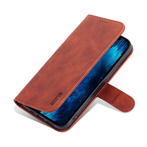 AZNS iPhone 14 Pro Max Plånboksfodral Konstläder - Brun