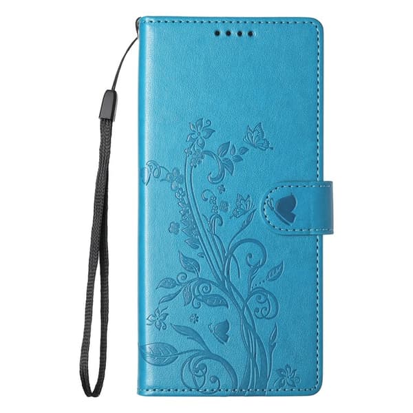 Samsung Galaxy S26 Ultra Plånboksfodral Konstläder Blommönster - Blå
