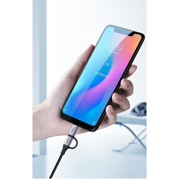 Ugreen 2in1 USB-A till microUSB, USB-C Kabel 1m - Svart