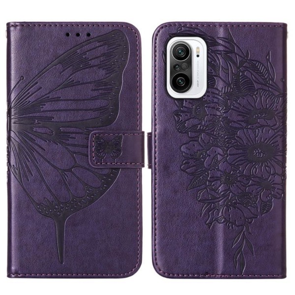 Butterfly Flower Imprinted Wallet Case Xiaomi 12 Pro - Mørk