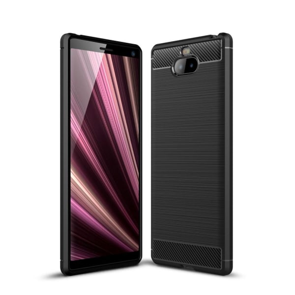 Carbon Børstet Mobiltelefon Taske til Sony Xperia 10 Plus - Sort Black