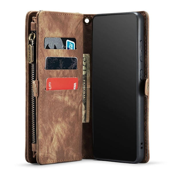 CASEME Multi-function Wallet TPU + KonstLäder Mobilskal - Brun