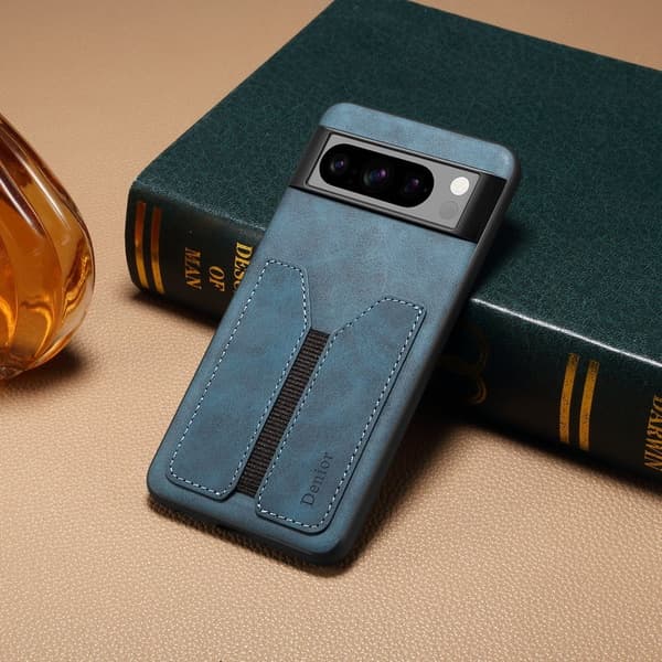 DENIOR Google Pixel 8 Pro Fodral KonstLäder med Kortfack - Blå