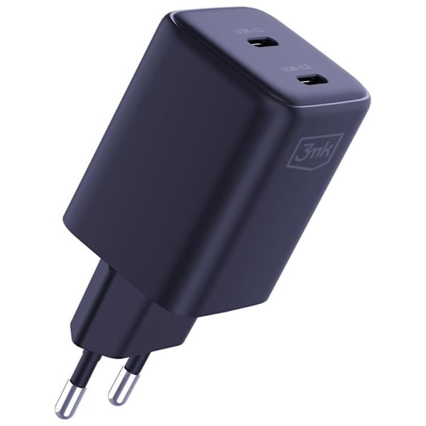 3MK Hurtig Oplader 45W 2xUSB-C QC4+ PPS 2C Super Hurtig - Sort Svart