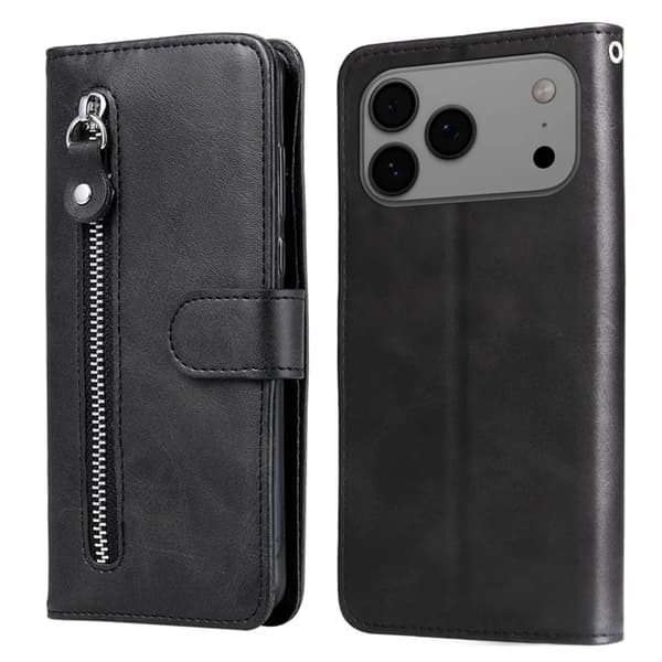 iPhone 17 Pro Max Konstläder Plånboksfodral Zipper - Svart Svart