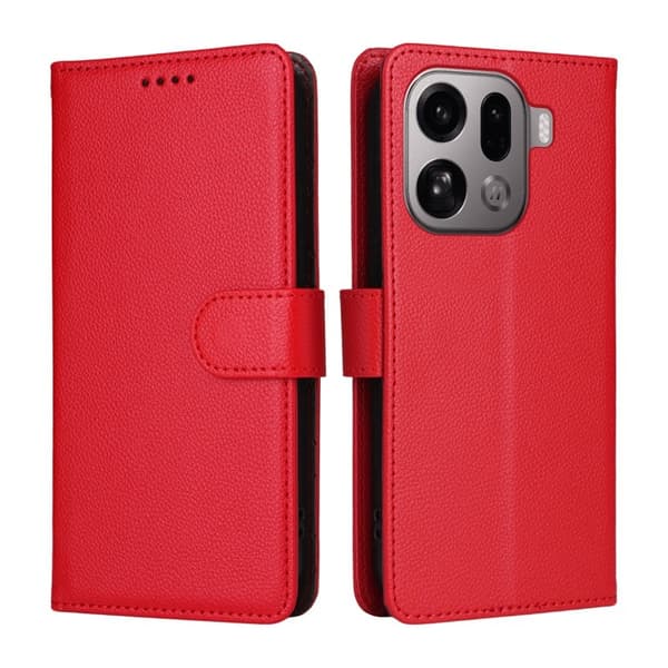 Oppo Find X9 Pro 5G Plånboksfodral Konstläder RFID Skydd - Röd