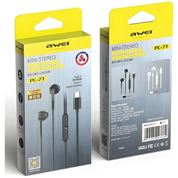 AWEI PC-7T Hörlurar stereo USB-C 1,2 m - Svart