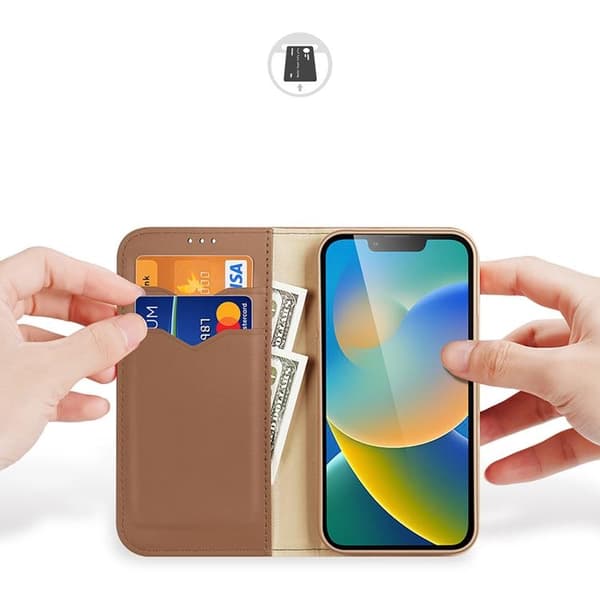 Dux Ducis iPhone 14 Plus Plånboksfodral Äkta Läder Hivo Flip - Brun Brun