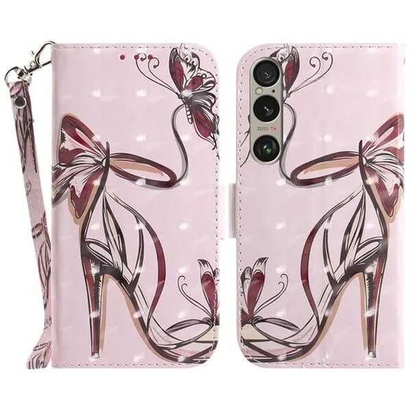 Sony Xperia 1 VI Konstläder Plånboksfodral med Handledsrem - Butterfly Rosa