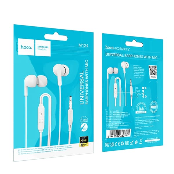 Hoco In-Ear Trådbundna Hörlurar Jack 3.5 mm M124 - Vit Vit