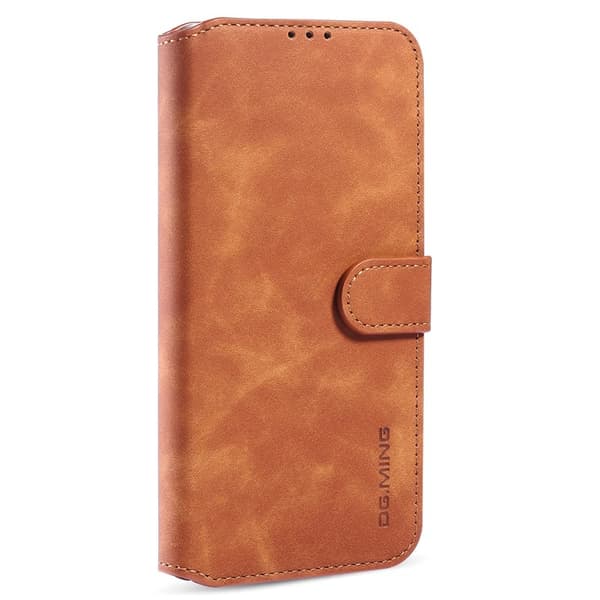 DG.MING iPhone 13 Plånboksfodral i Retro Konstläder med Ställ och Rem - Brun