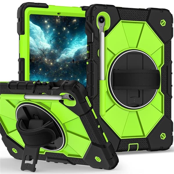 Galaxy Tab S10 FE/S9 FE/S9 Skal Kickstand med Rem - Gulgrön Grön