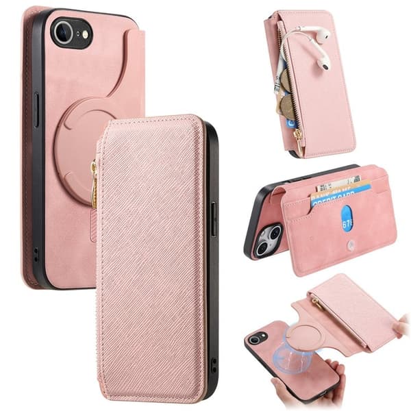 CASENEO iPhone 16e Plånboksfodral Konstläder - Detachable - Rosa