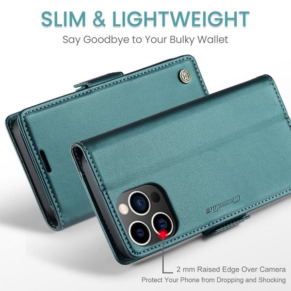 CASEME Plånboksfodral Konstläder iPhone 13 Pro Max RFID-Skydd Grön