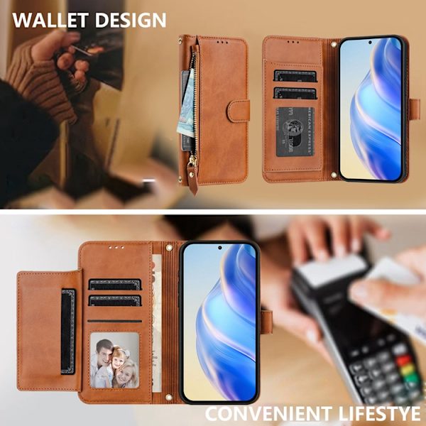 iPhone 17 Plånboksfodral Zipper Pocket Läder - Brun Brun