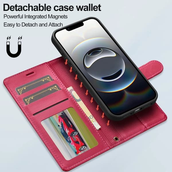 LC.IMEEKE L2 Series iPhone 16e Plånboksfodral Konstläder - Röd