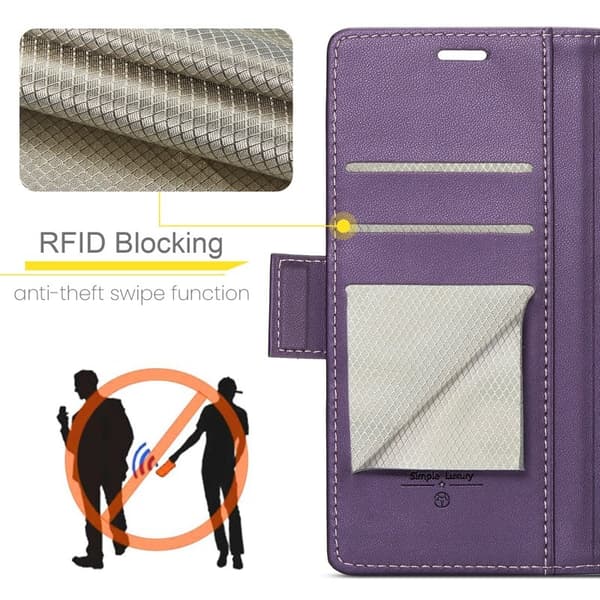 CASEME Plånboksfodral Konstläder till iPhone 16 Plus - Lila, RFID-skydd