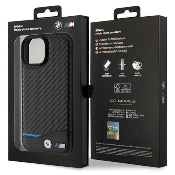 BMW iPhone 15 Plus Mobilskal Läder Carbon - Svart Svart