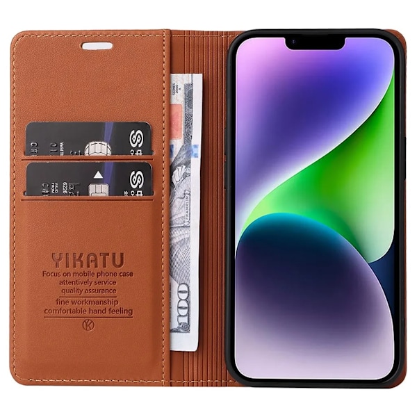 YIKATU iPhone 15 Plus Plånboksfodral - Brun