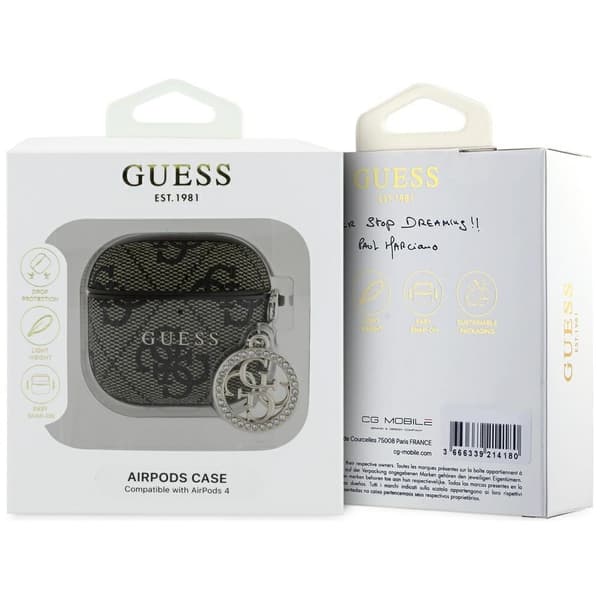 Guess AirPods 4 Skal 4G Strass Charm - Brun