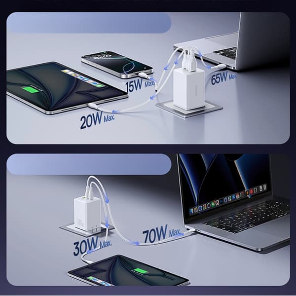 Baseus Snabbladdare 2 x USB-C/USB-A 100W EnerFill FE11 - Vit Vit