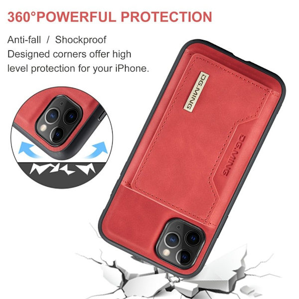 DG.MING 2-in-1 Konstläder Plånboksfodral i Röd för iPhone 11 Pro Max