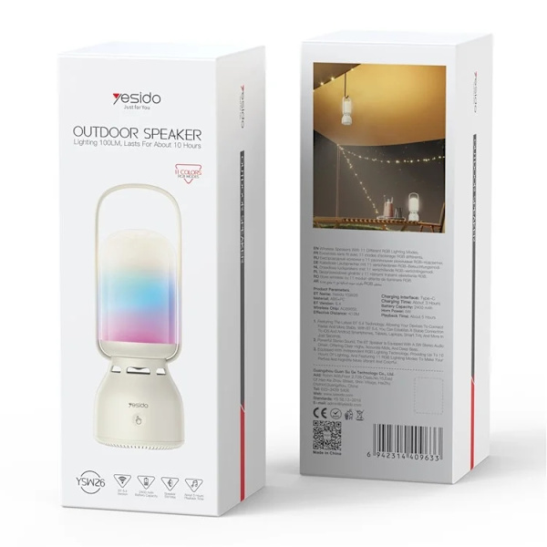 YESIDO Trådlös Högtalare Bluetooth Utomhus - 11 Lighting Modes - Vit Vit