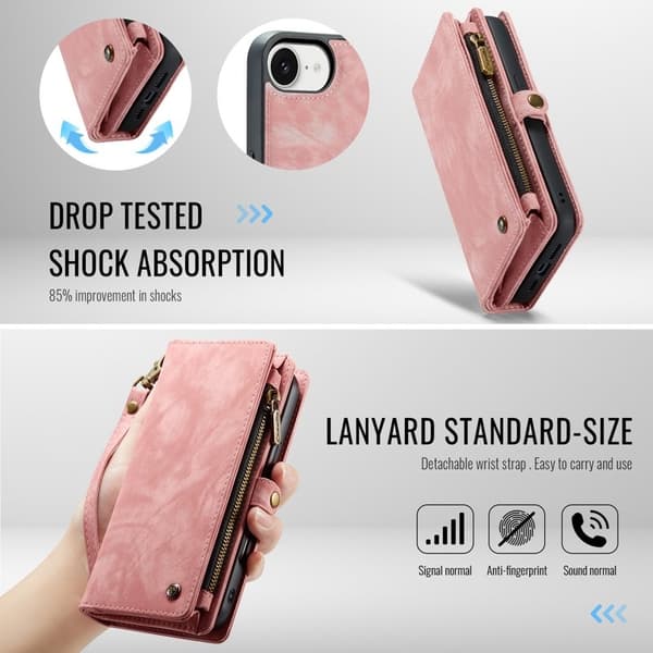 CASEME 008 iPhone 16e Plånboksfodral i Konstläder med - Rosa