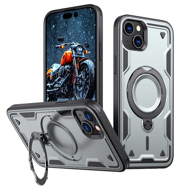 Mobilskal till iPhone 15 Plus Plast Militärskydd Kickstand - Grå