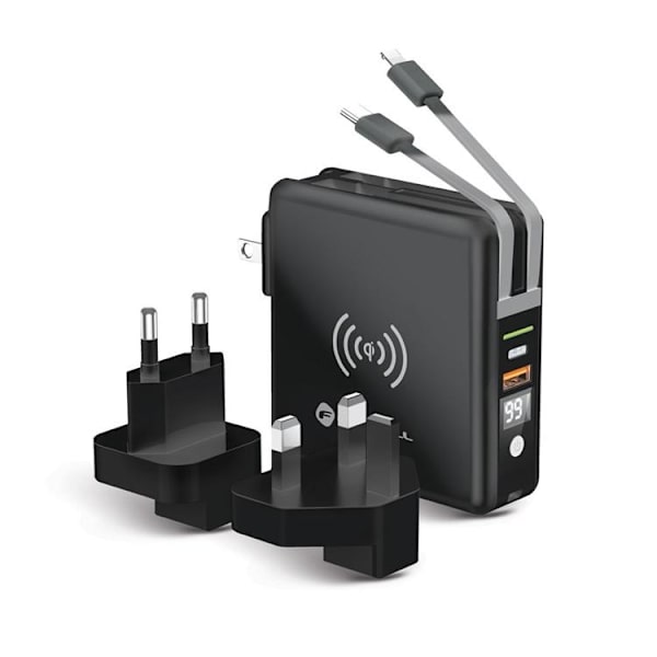 Forcell 5in1 Laddare och Powerbank 10000 mAh USB-C/Lightning Kabel 20W - Svart Svart