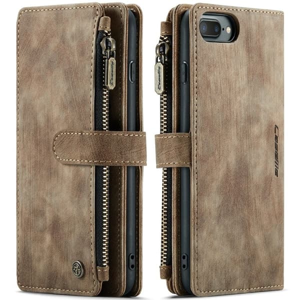 CASEME Konstläder Plånboksfodral för iPhone 6/7/8 Plus med rem - Brun