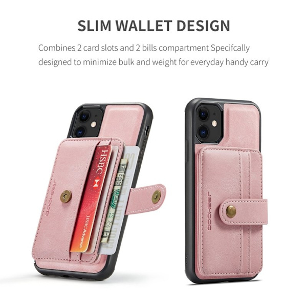 JEEHOOD Mobilskal till iPhone 11 Shockproof Wallet RFID-Skydd Rosa