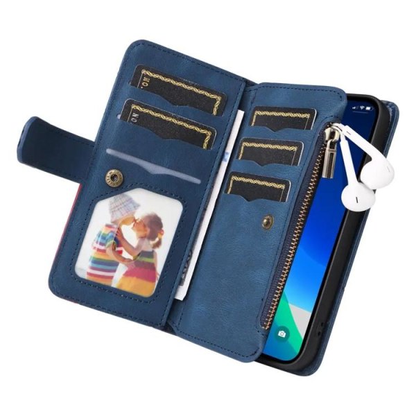 iPhone 14 Pro Max Plånboksfodral Splicing 9 Card - Blå