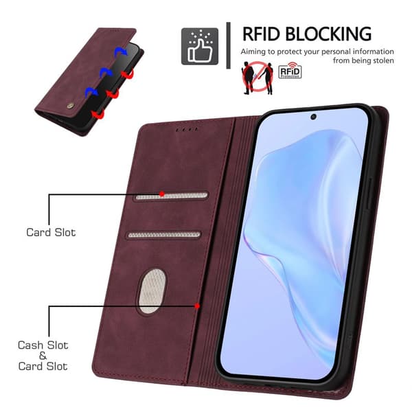 Plånboksfodral för Samsung Galaxy S26 Plus Konstläder RFID - Vinröd