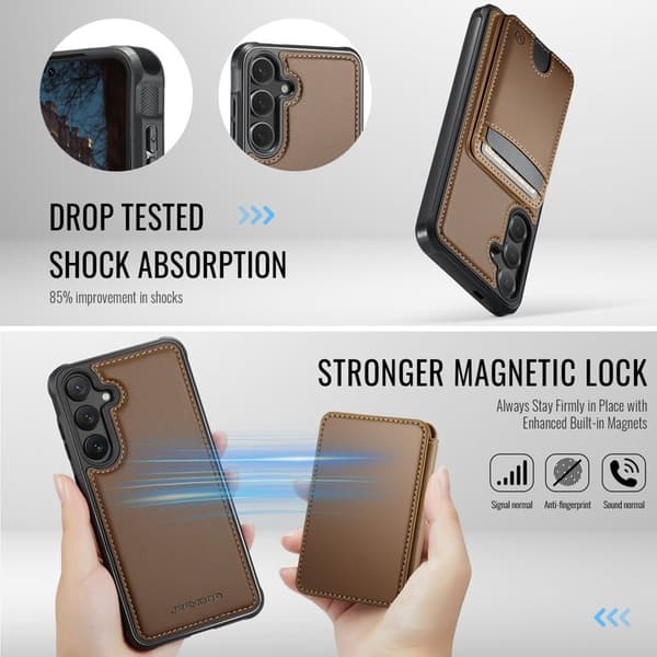 JEEHOOD Mobilskal för Samsung Galaxy S26 Plus Magnetiskt Konstläder - Brun