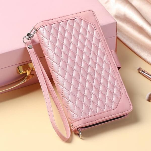 iPhone 14 Pro Max Plånboksfodral Rhombus - Rosa Rosa