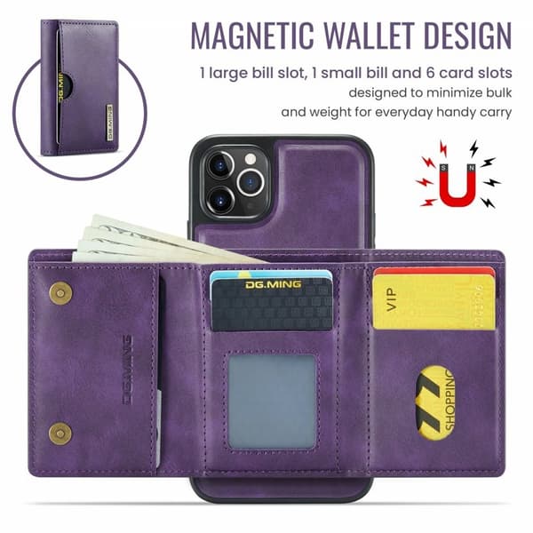 DG.MING M6 Series Mobilskal till iPhone 11 Pro Max Magnetisk Plånboksfodral Lila