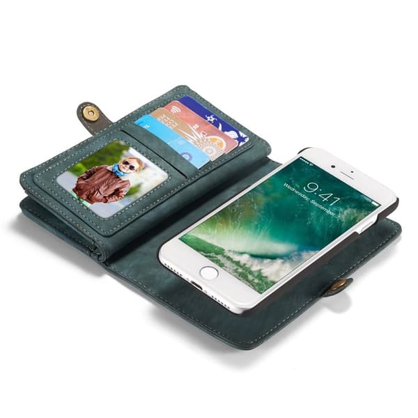 CASEME 008 2-in-1 Plånboksfodral i Konstläder för iPhone 7/8 - Blå
