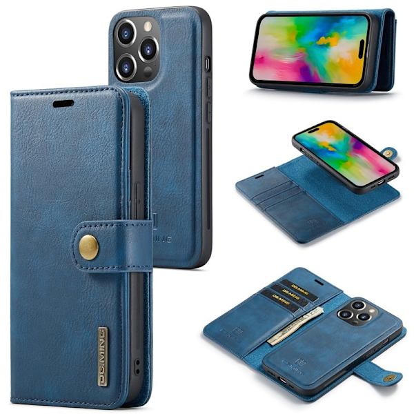 DG.MING iPhone 16 Pro Max Plånboksfodral Äkta Läder Avtagbart - Blå