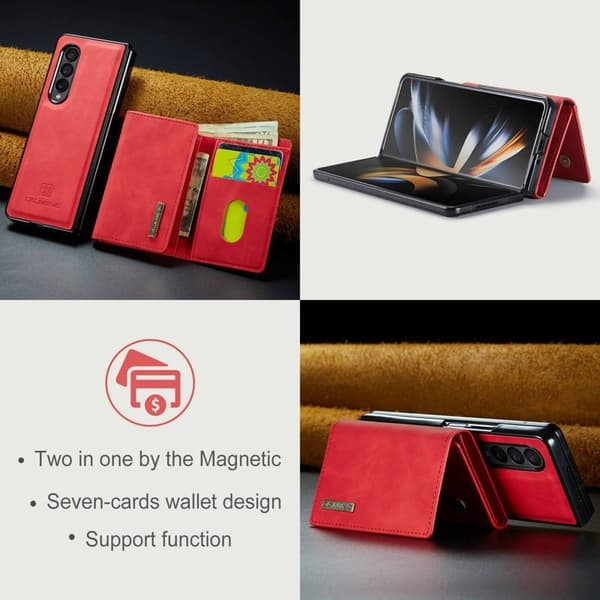 DG.MING Konstläder Plånboksfodral Samsung Galaxy Z Fold3 5G Röd