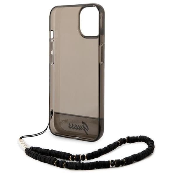 GUESS iPhone 14 Plus Skal Translucent Pearl Strap - Sort Black