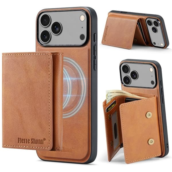 FIERRE SHANN FS030 iPhone 17 Pro Plånboksfodral Konstläder - Brun Brun
