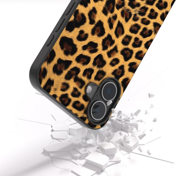 ABEEL Mobilskal till iPhone 16 Plus Leopardtryck Läder+TPU Guld